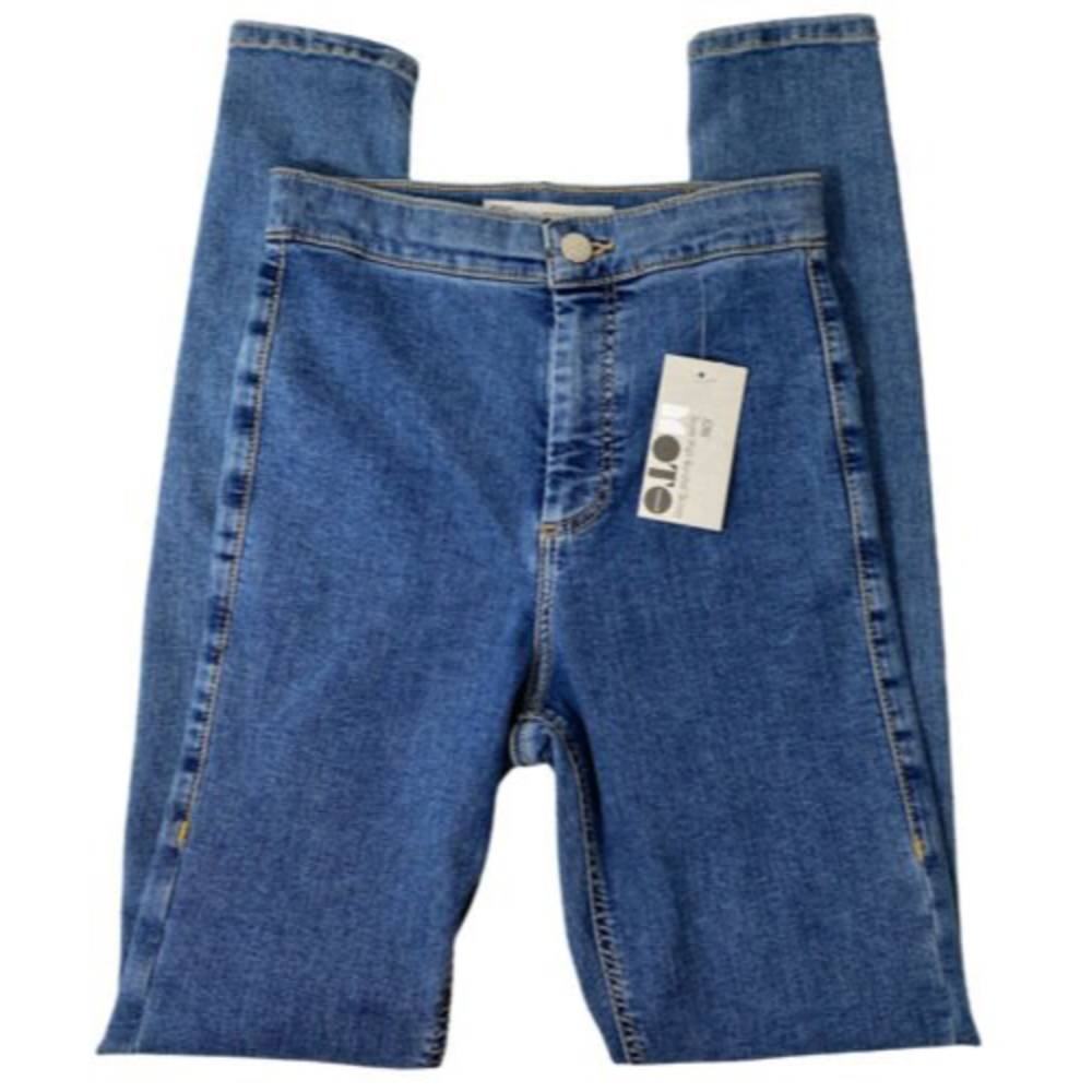 Topshop Women High Waist Jeans Blue Denim Pants Skinny Moto Joni Size 25